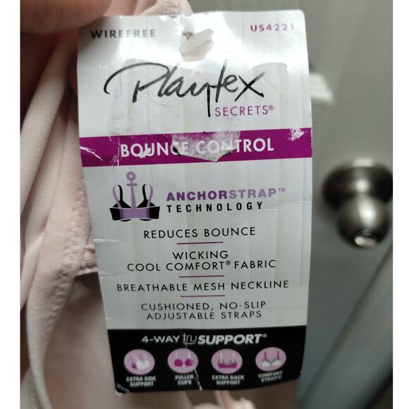 Playtex NWT Size 48D Pink Bounce Control Wicking Mesh Neckline Wirefree Bra 4221 - Picture 7 of 8
